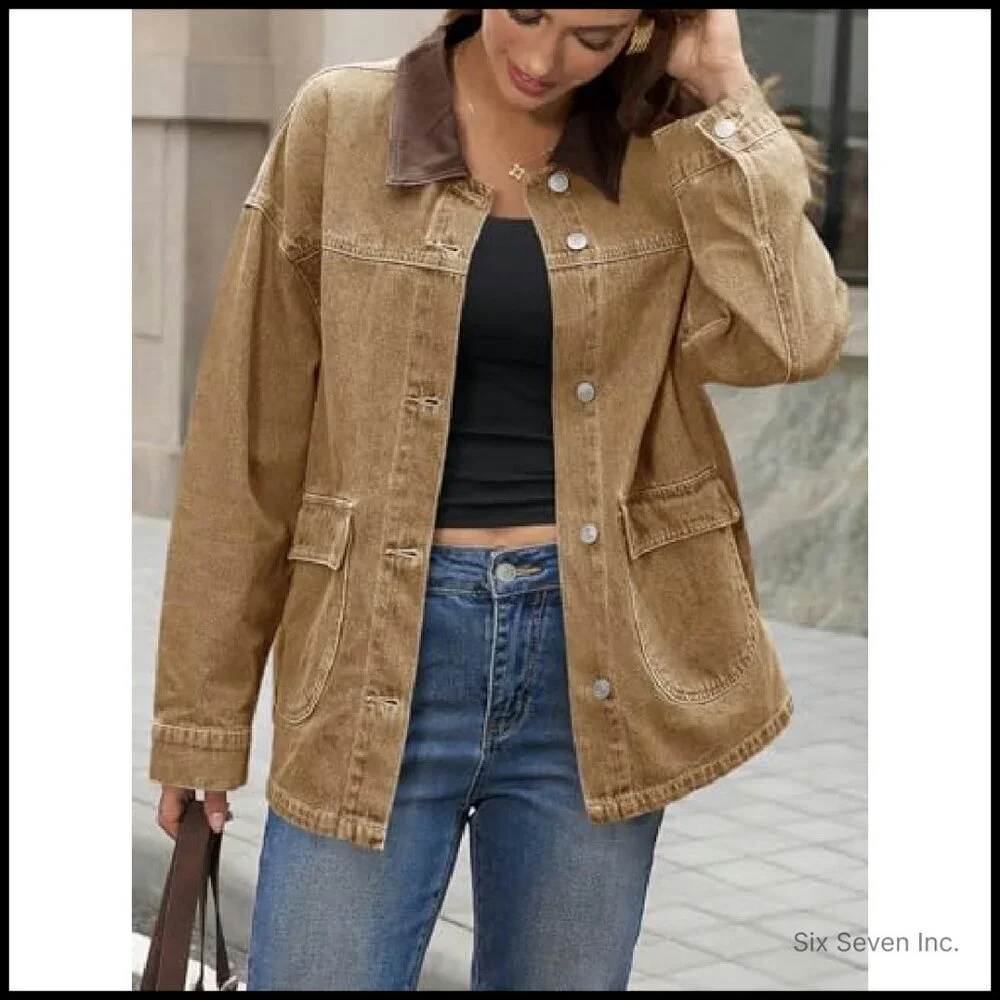Oversized Denim Jacket Classic Y2K Streetwear Chic Button Front Drop Shoulder - Picture 7 of 7